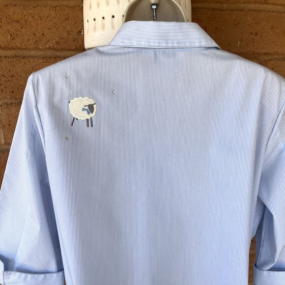 Vtg Allison Daley Cotton Blend Pinstripe Button Shirt 3/4 Sleeve 12P Sheep Bling - Picture 7 of 10